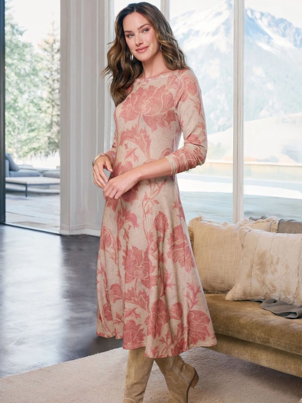 Soft Surroundings Sansai Long Sleeve Hacci Knit Midi Dress Size Large